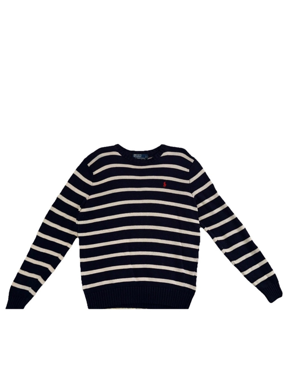 Polo Ralph Lauren Men's L Blue/White Striped Cotton Knit Crewneck Sweater #700CL